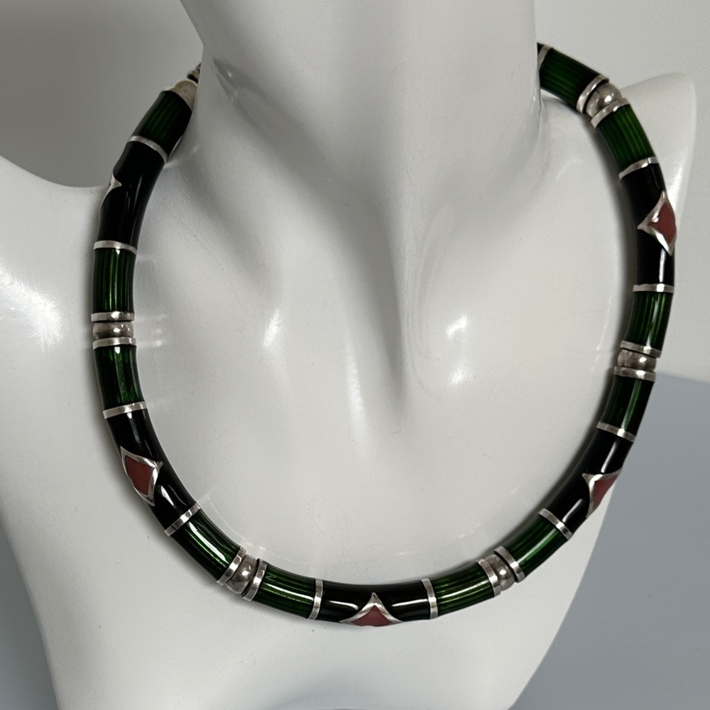 GASTON LEBO 925 sterling silver enamel necklace